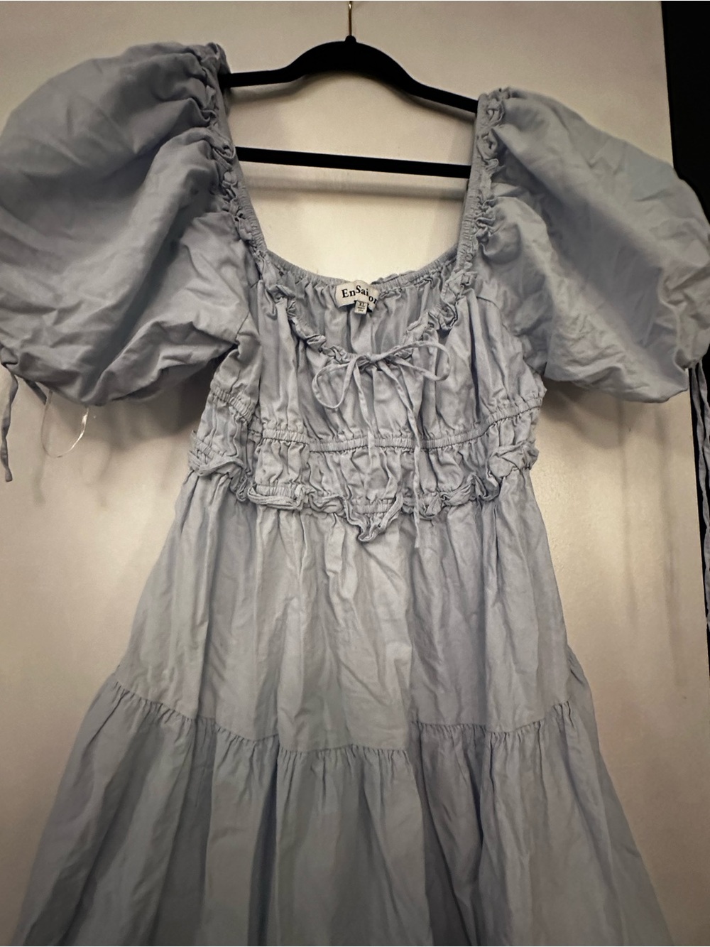 En Saison Light Blue Puff Sleeve Tiered Midi Dress - Picture 2 of 2